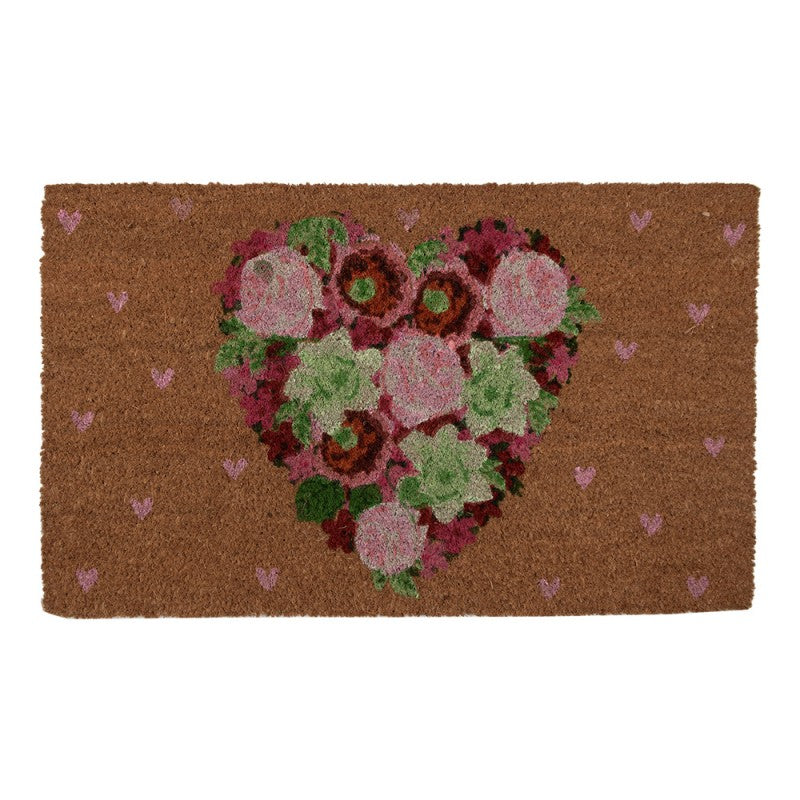 Dörrmatta Hjärta med blommor Brun Grön 75x45x1 cm