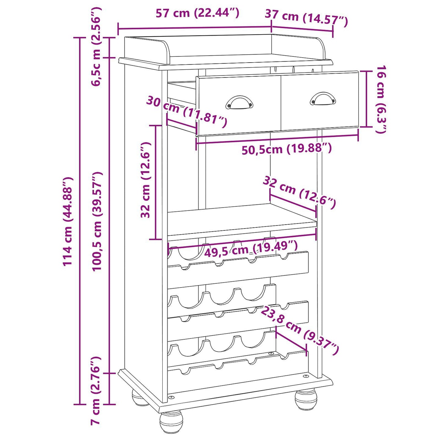 Vinstativ Vinskap "ASKIM" med 12 Flaskeholdere Hvit Solid Tre Furu