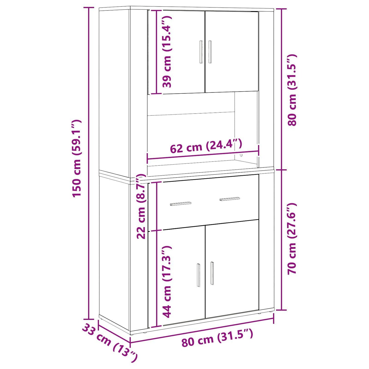 Skap Gammelt Tre 80x33x150 cm