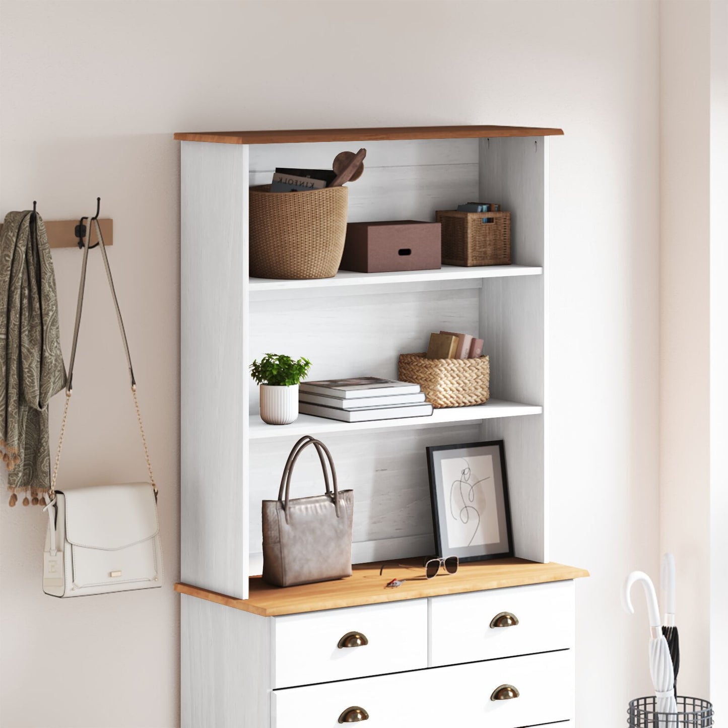 Bokhylle Hvit "ASKIM" 91x30x104 cm Solide Tre Furu