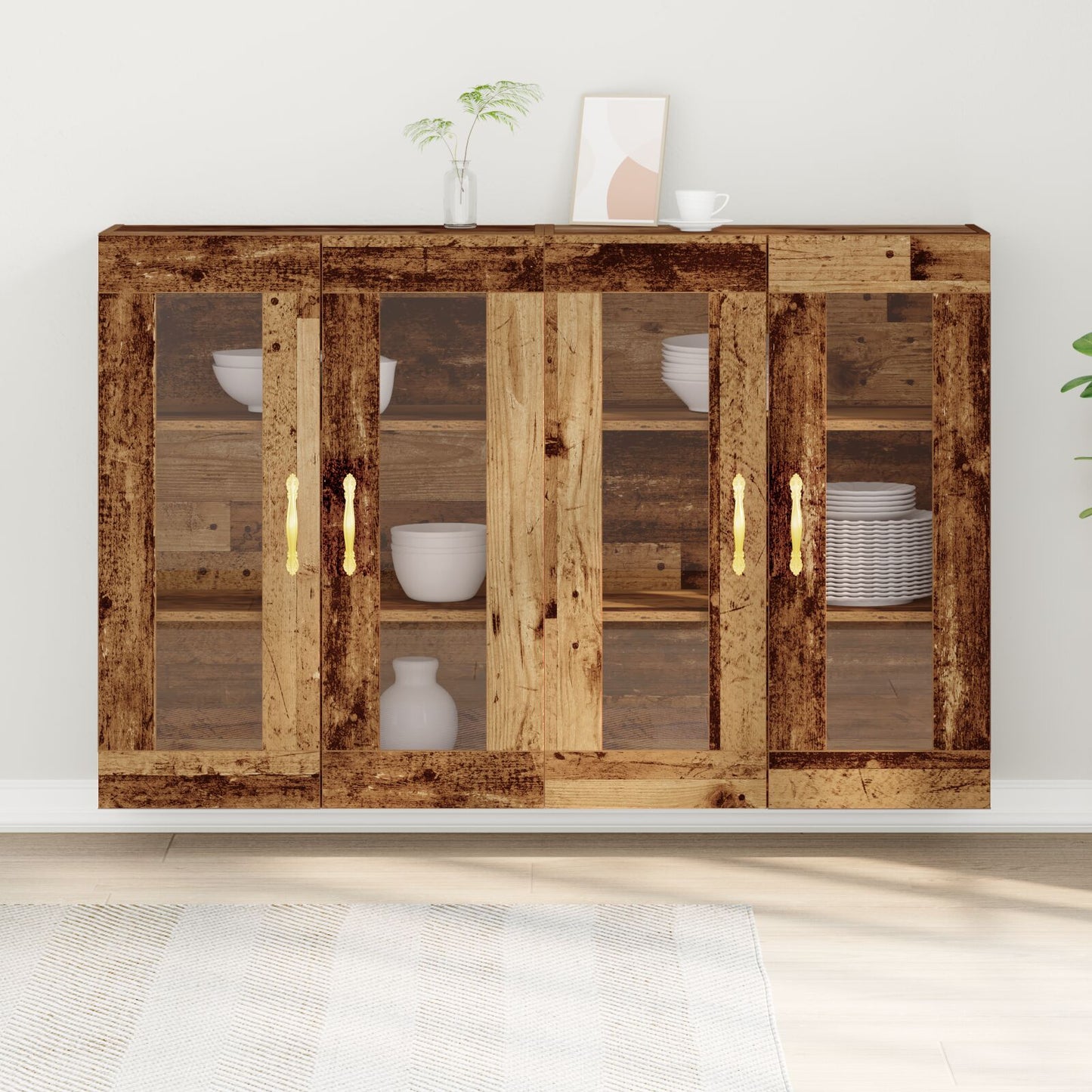 Veggskap Sett med 2 Brun Massivt tre 139 x 34 x 90 cm