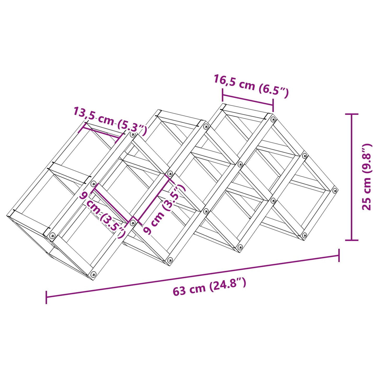 Vinstativ Vinreol for 9 flasker 63x16,5x25 cm Pulverlakkert stål