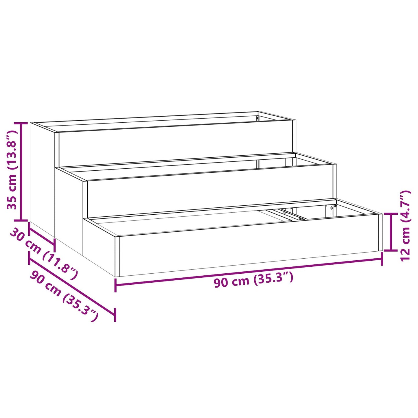 Utendørs Blomsterkasse Plantekasse Metall 3-nivå 90x90x35 cm oliven grønn stål