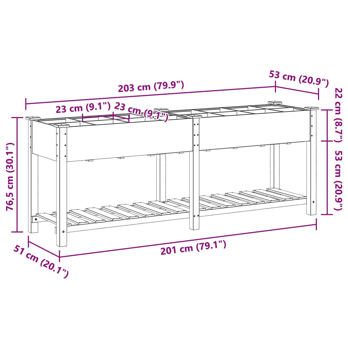 Utendørs Blomsterkasse Plantekasse Tre med Gitter 203x53x76 cm Solid Furu