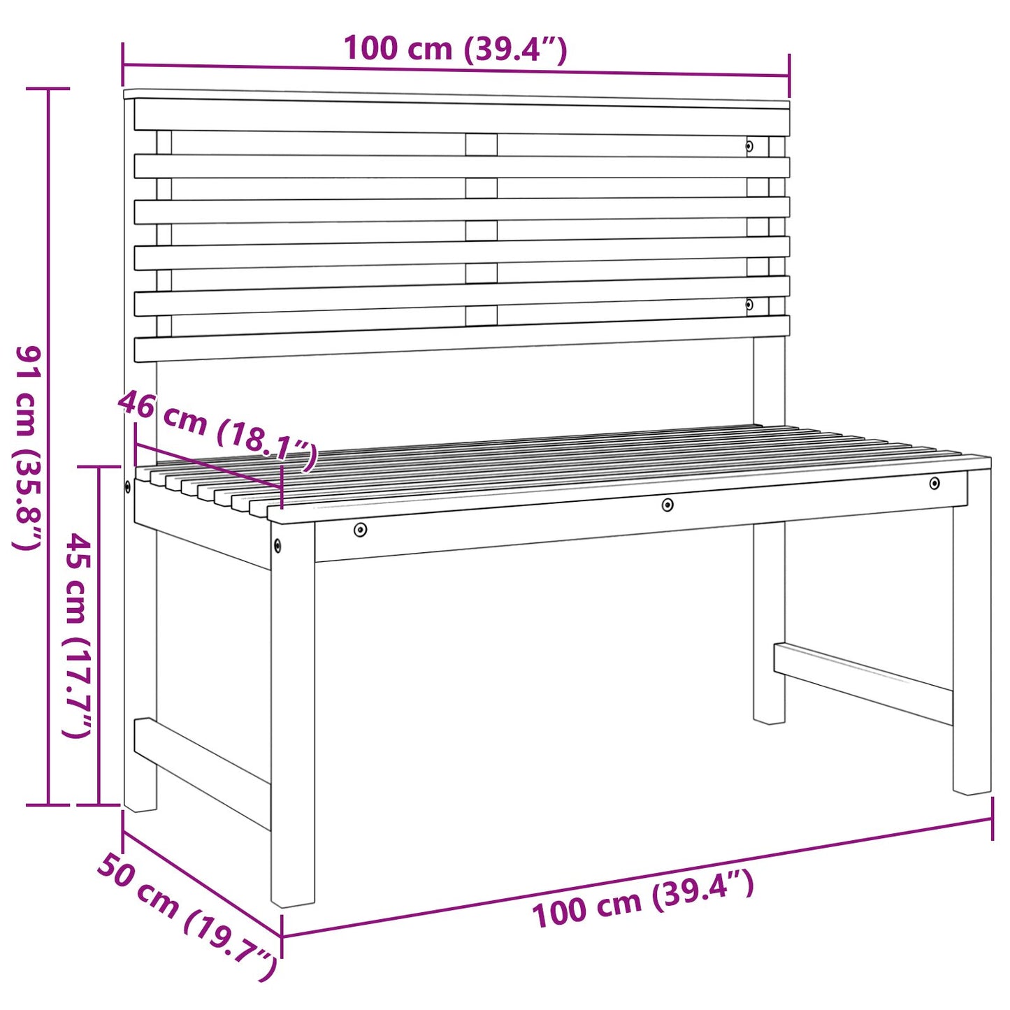 Hagebenk 100x50x91 cm Solid Akasietre