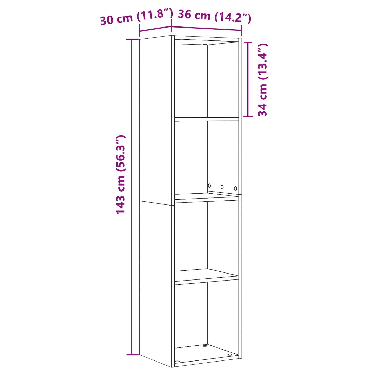 Bokhylle Svart Eik 36x30x143 cm