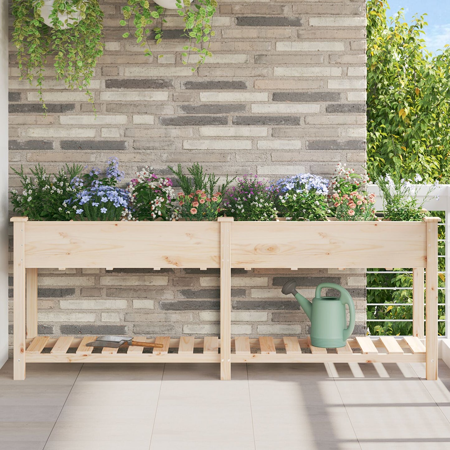 Utendørs Blomsterkasse Plantekasse Tre med Gitter 203x53x76 cm Solid Furu