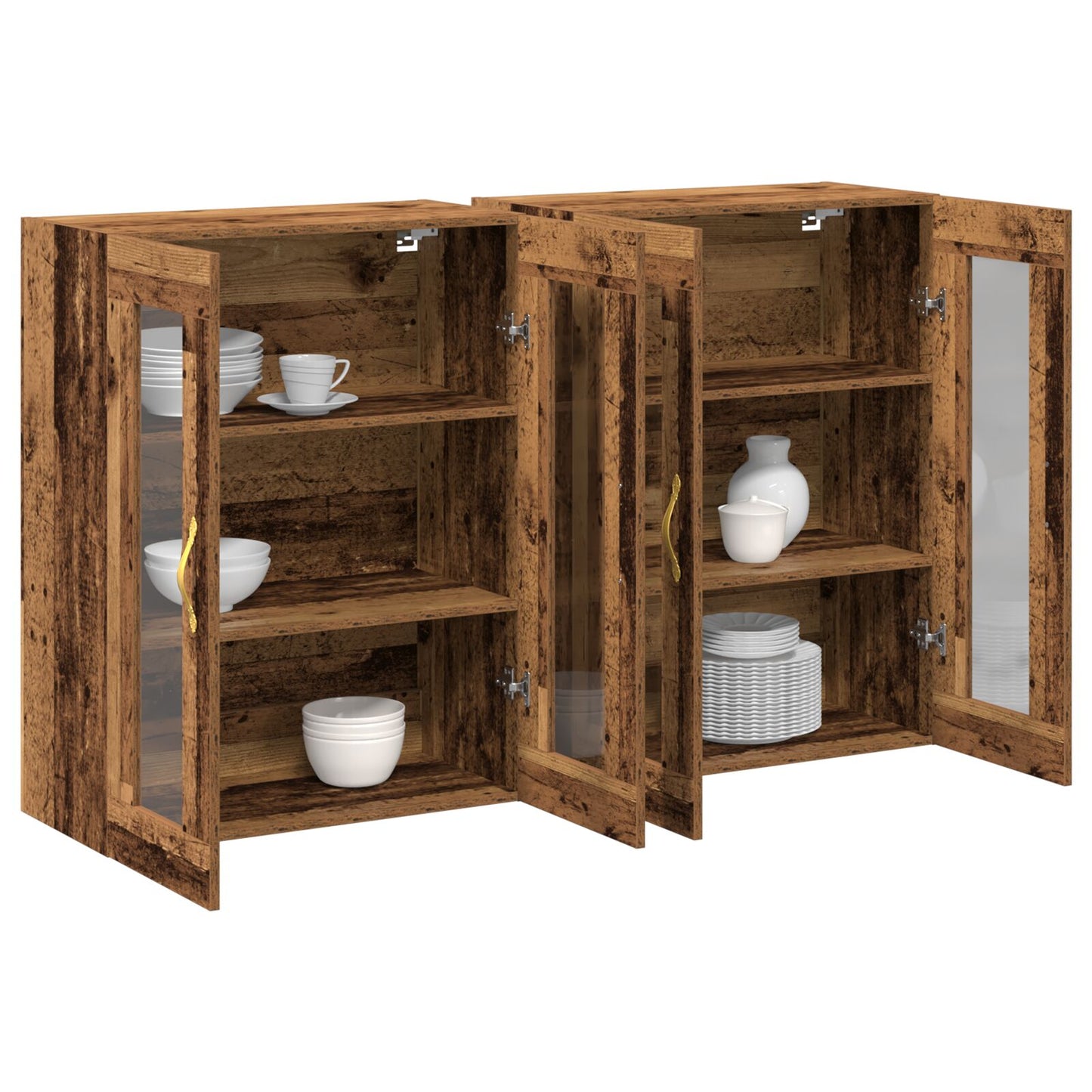 Veggskap Sett med 2 Brun Massivt tre 139 x 34 x 90 cm