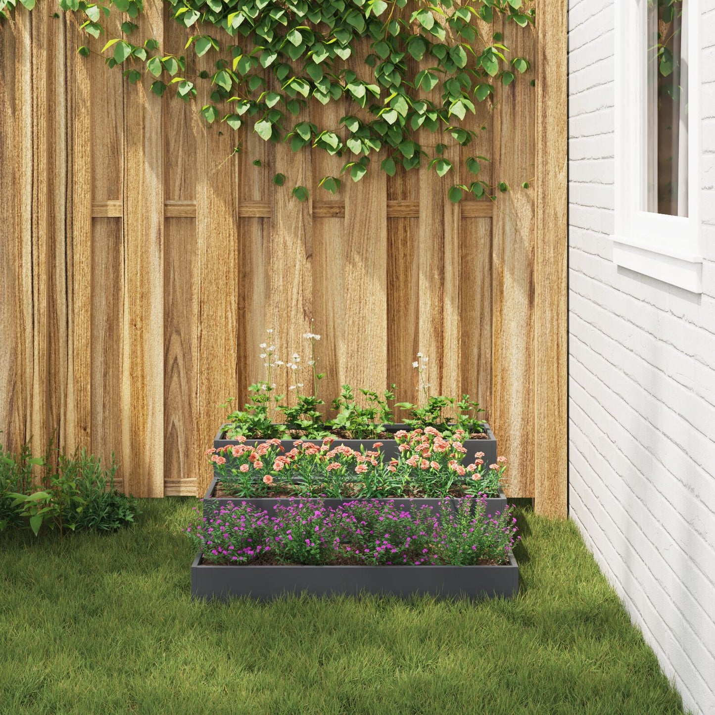 Utendørs Blomsterkasse Plantekasse Metall 3-tiers 90x90x35 cm Antrasitt stål