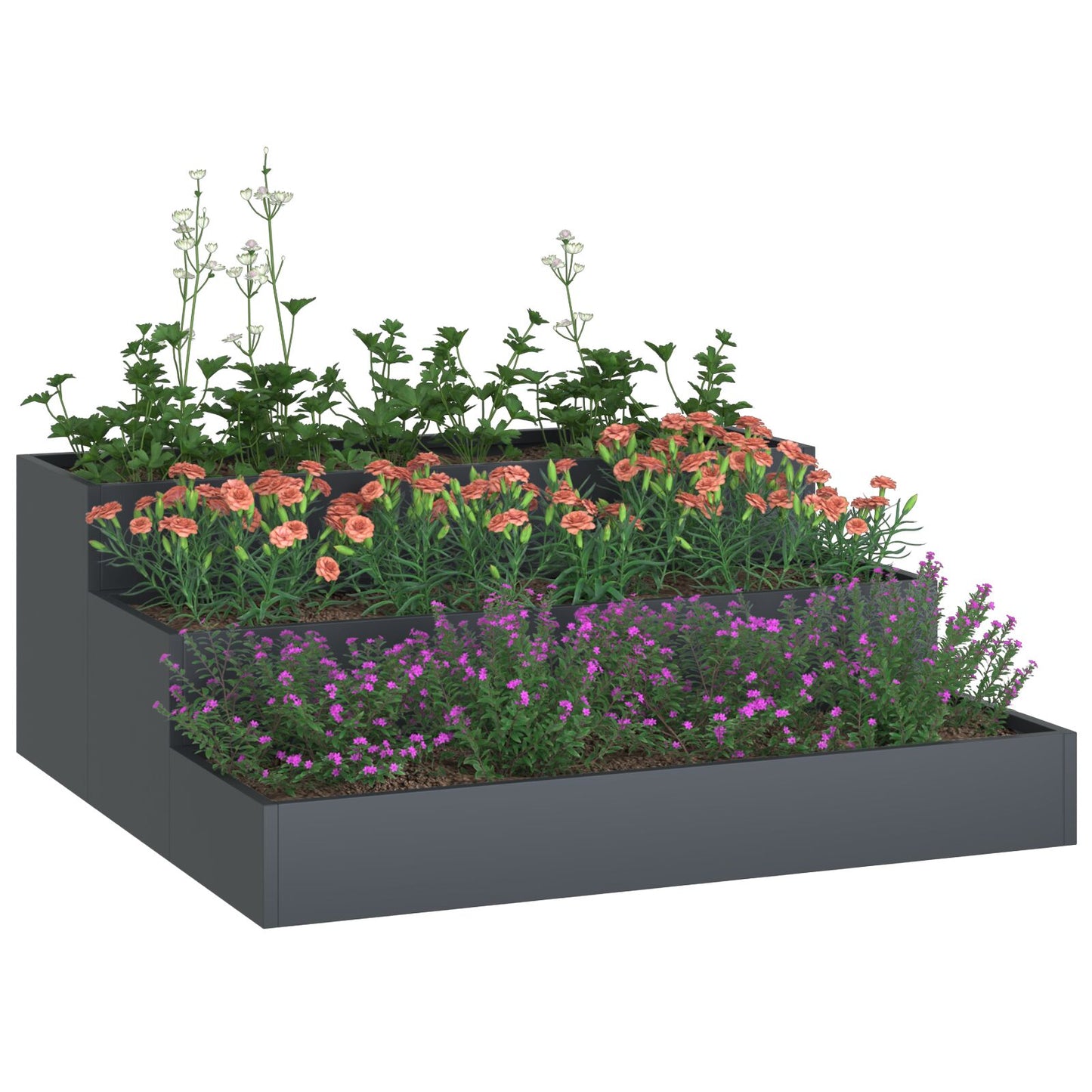Utendørs Blomsterkasse Plantekasse Metall 3-tiers 90x90x35 cm Antrasitt stål