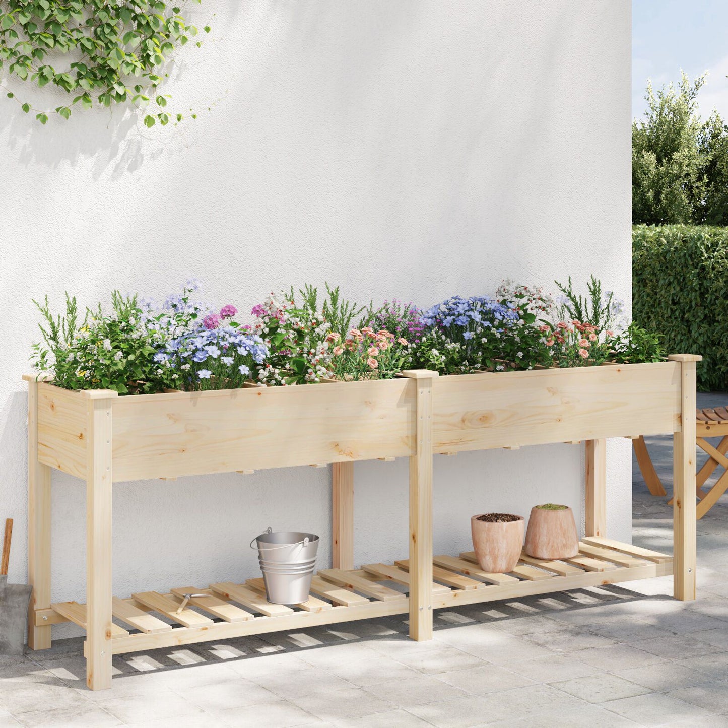 Utendørs Blomsterkasse Plantekasse Tre med Gitter 203x53x76 cm Solid Furu