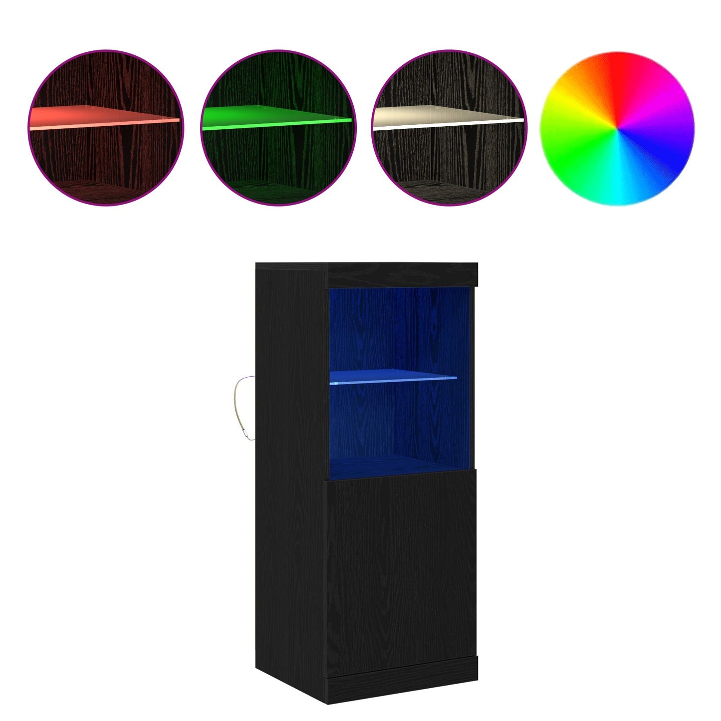 Skap med LED-lamper Svart Eik 41x37x100 cm