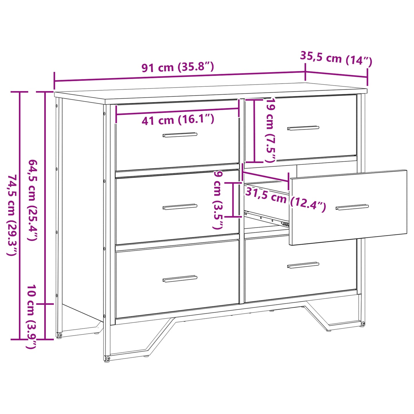 Kommode Brun Eik 91x35.5x74.5 cm