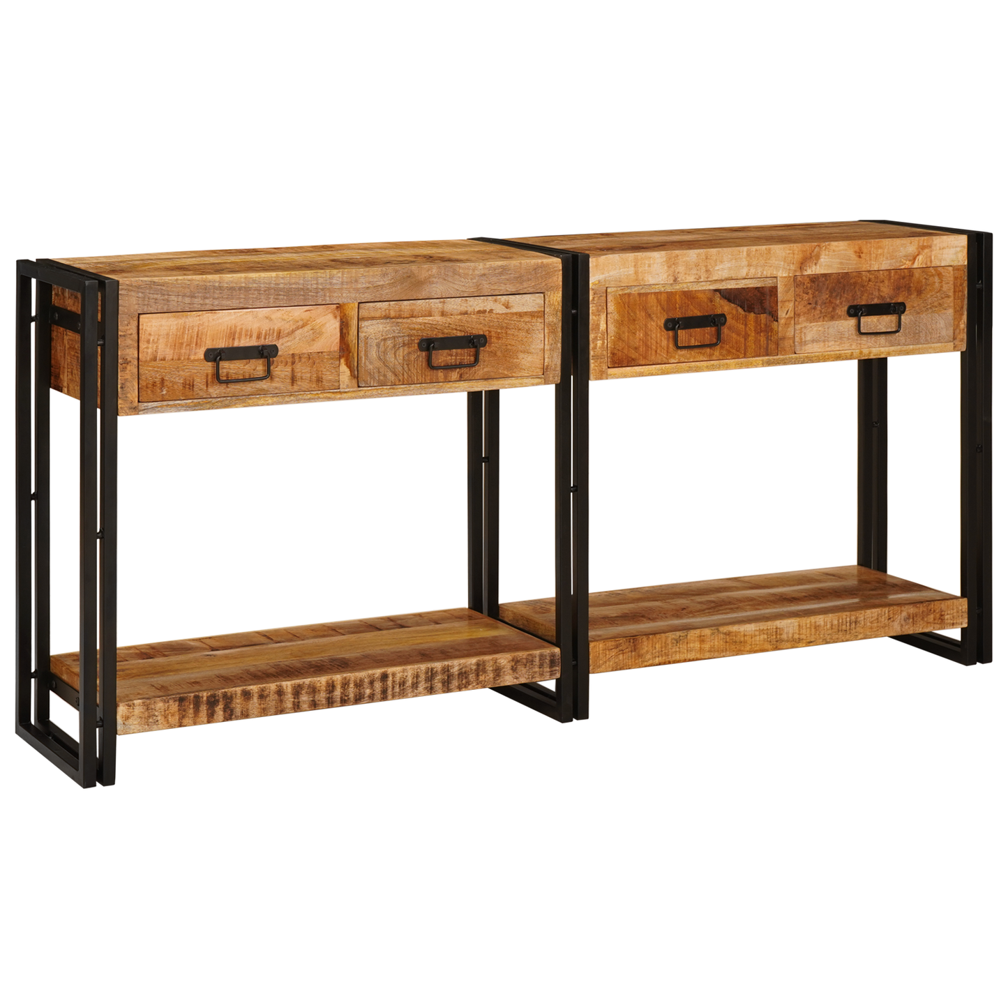 Avlastningsbord konsollbord Tre 2 stk Brun 160 x 33 x 75 cm Massivt grovt mangotre