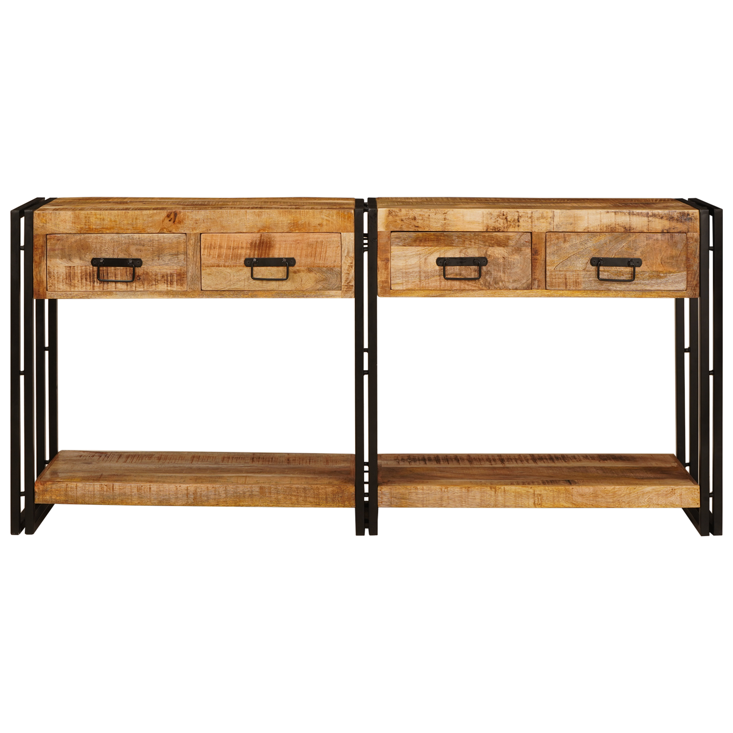 Avlastningsbord konsollbord Tre 2 stk Brun 160 x 33 x 75 cm Massivt grovt mangotre