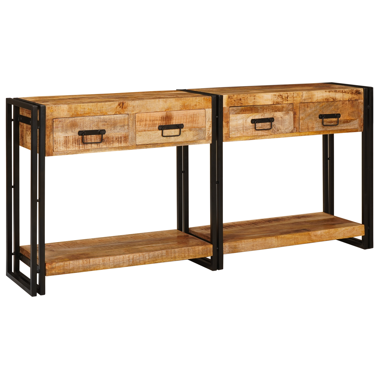 Avlastningsbord konsollbord Tre 2 stk Brun 160 x 33 x 75 cm Massivt grovt mangotre