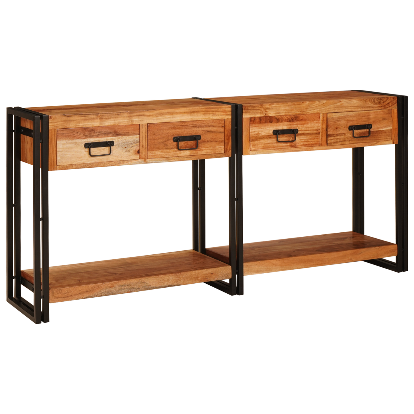 Avlastningsbord konsollbord Tre 2 stk Brun 160 x 33 x 75 cm Massivt akasietre