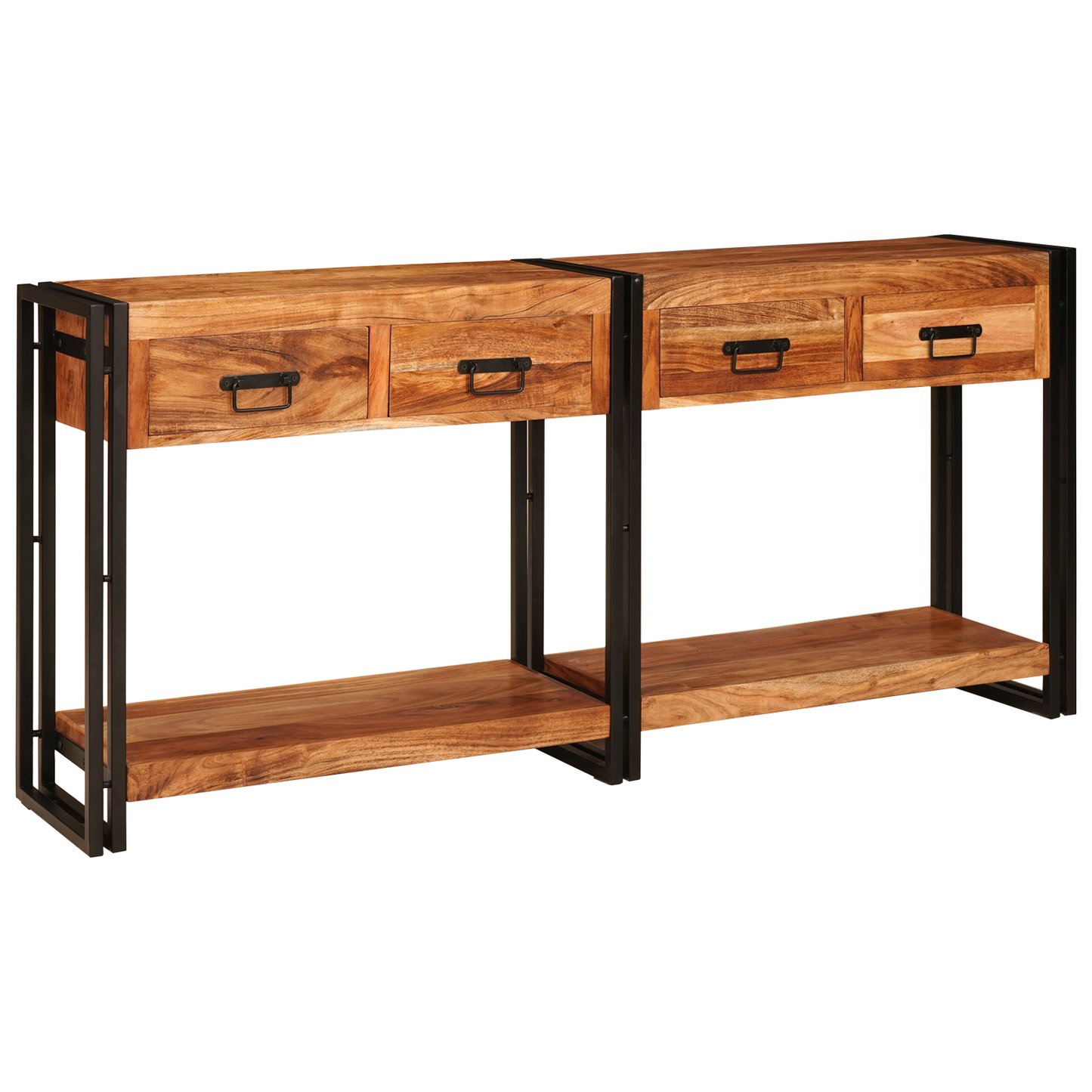 Avlastningsbord konsollbord Tre 2 stk Brun 160 x 33 x 75 cm Massivt akasietre