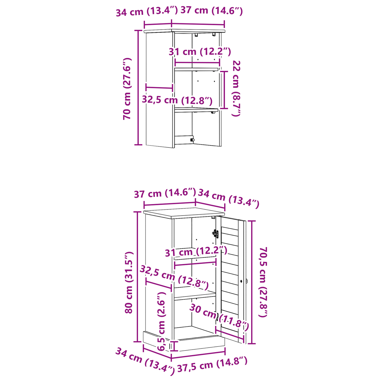 Baderomsinnredningssett 2 pcs Brun og hvit 37 x 34 x 150 cm