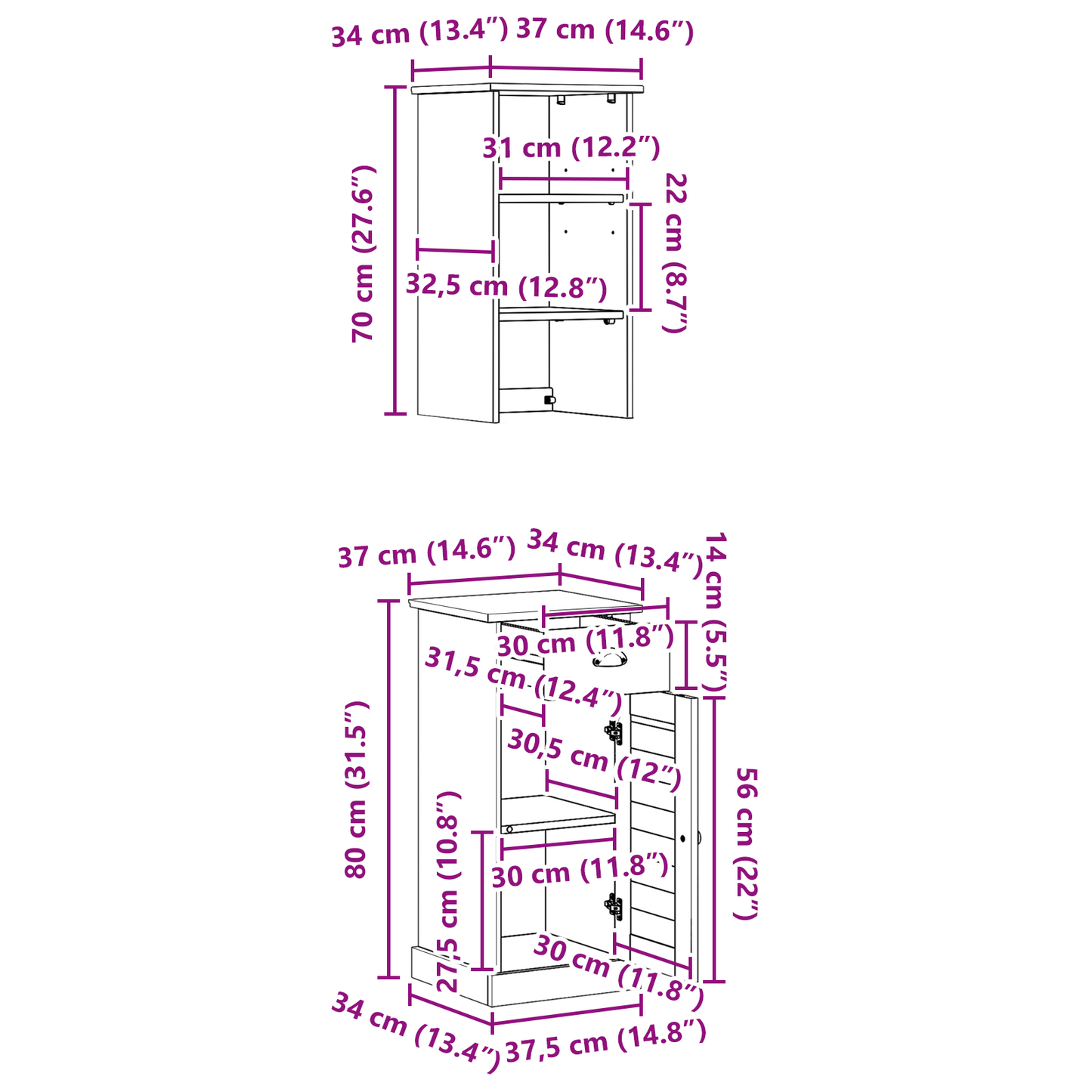 Baderomsinnredningssett 2 pcs Brun og hvit 37 x 34 x 150 cm