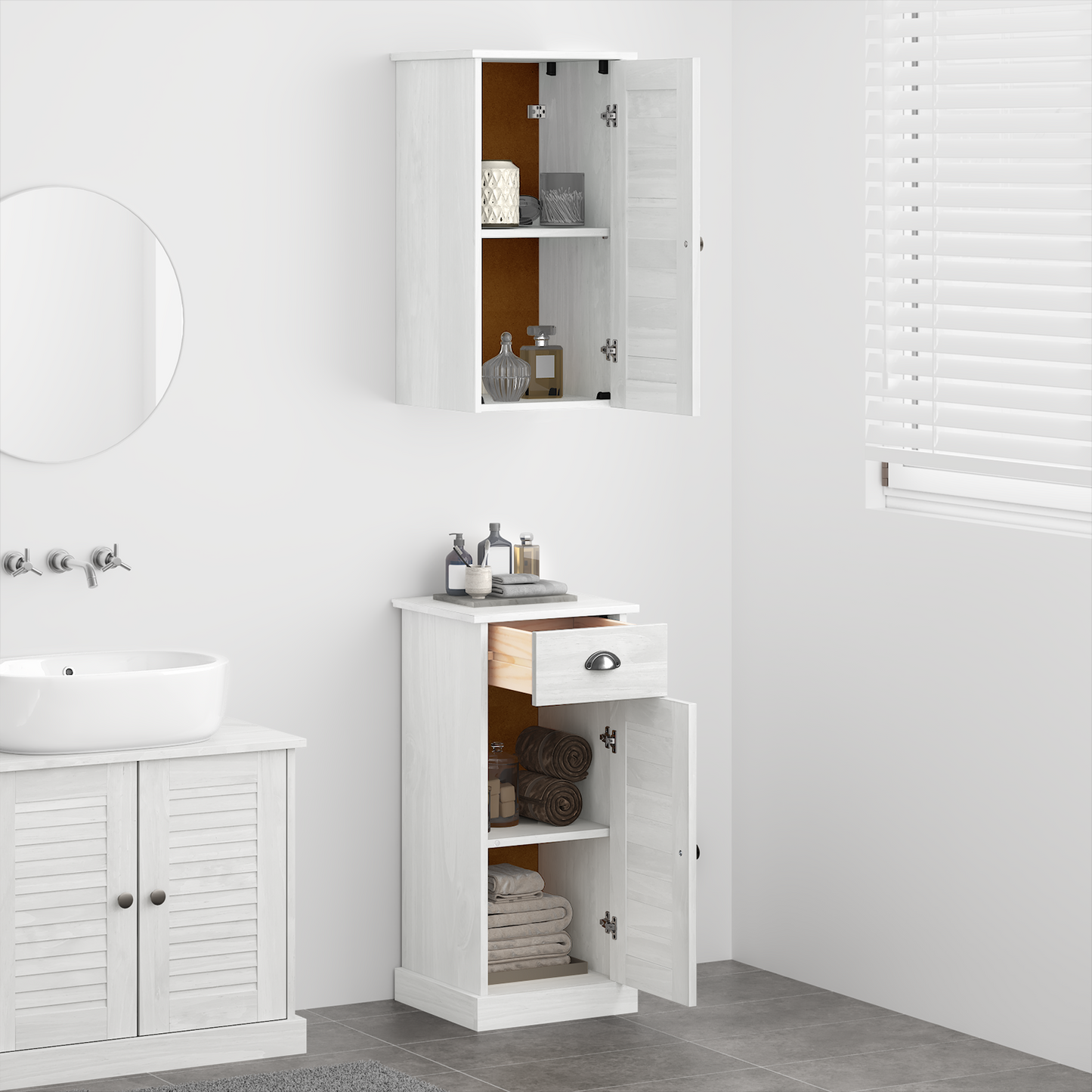 Baderomsinnredningssett 2 pcs Brun og hvit 37 x 34 x 80 cm