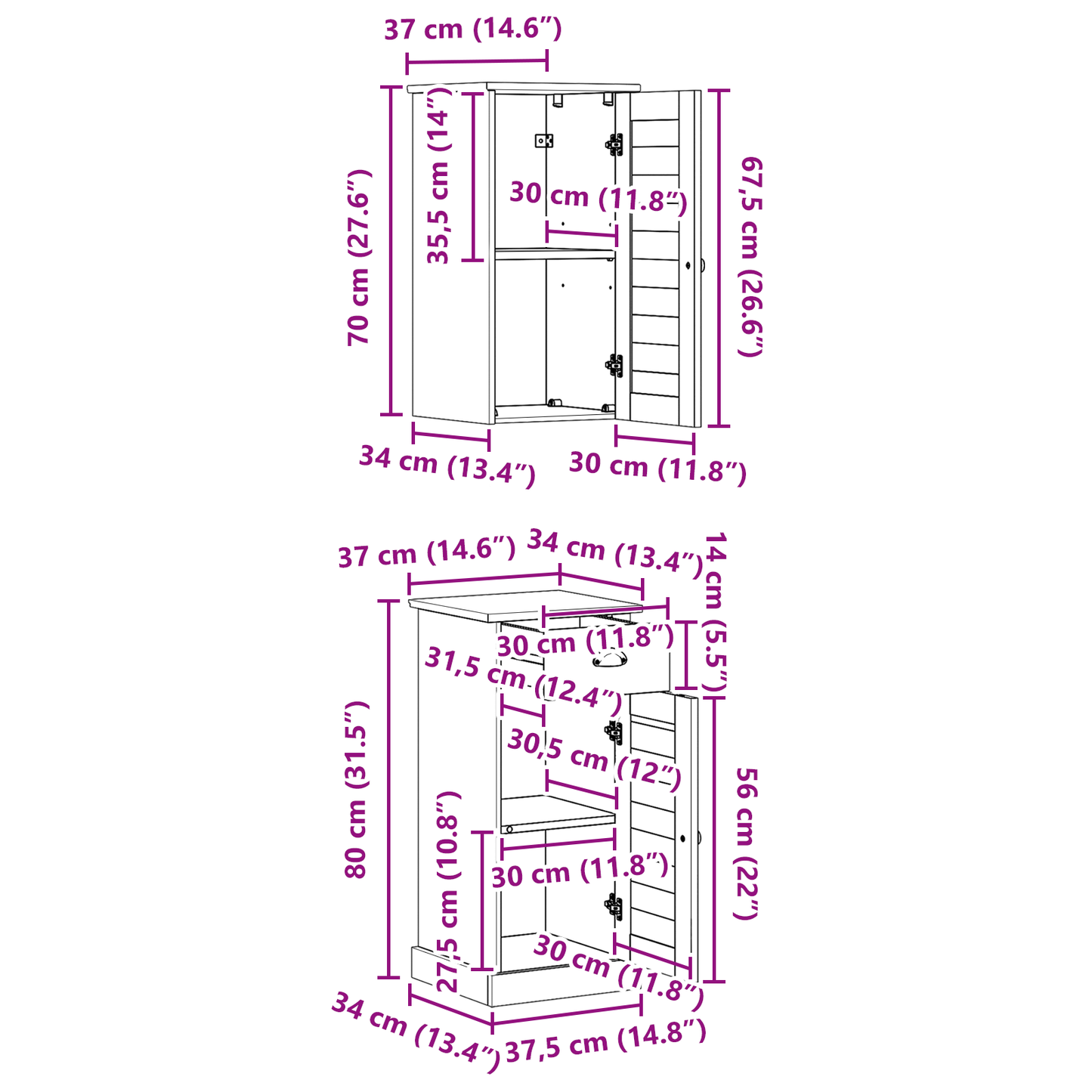 Baderomsinnredningssett 2 pcs Brun og hvit 37 x 34 x 80 cm