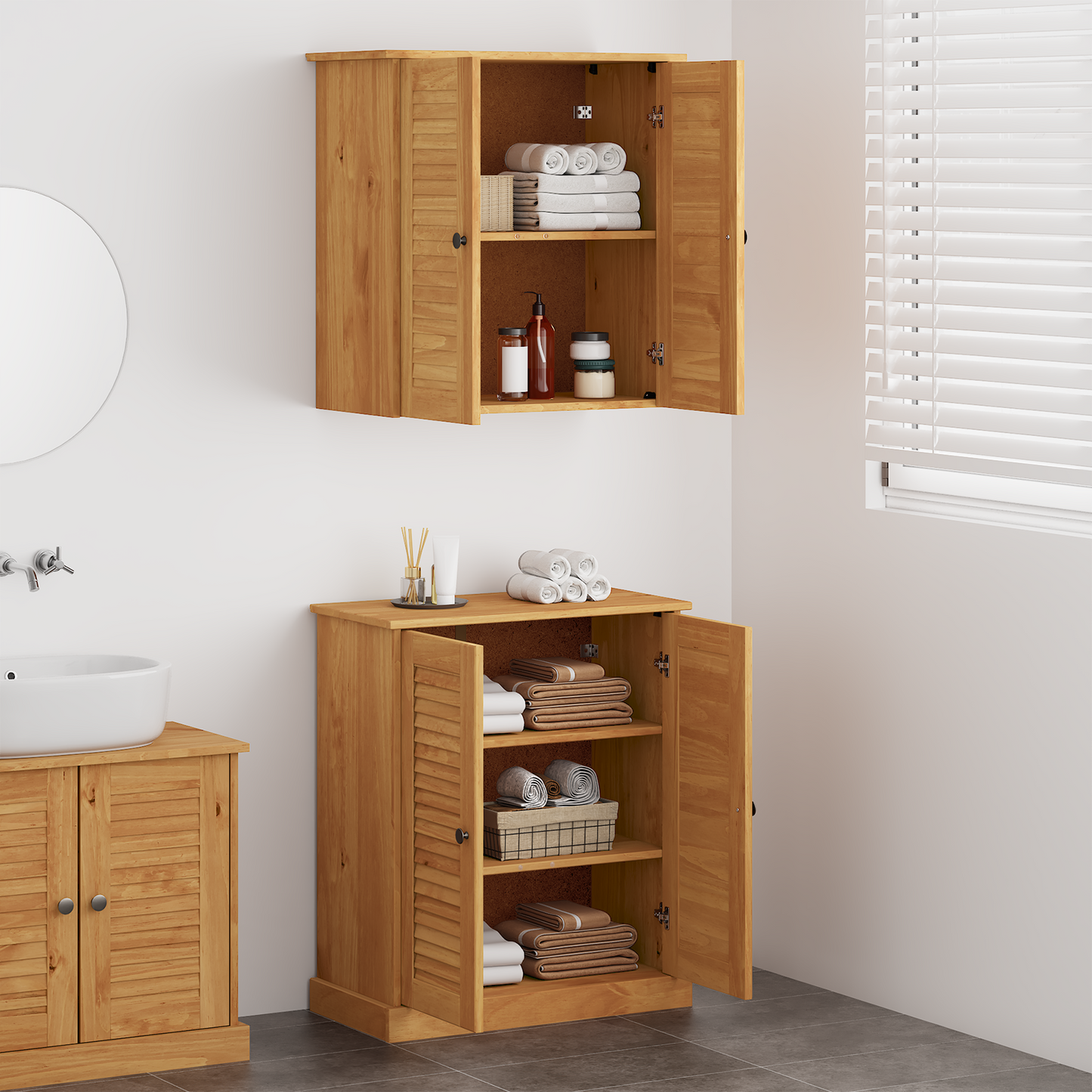 Baderomsinnredningssett med hylle 2 pcs Brun 67,5 x 34 x 80 cm