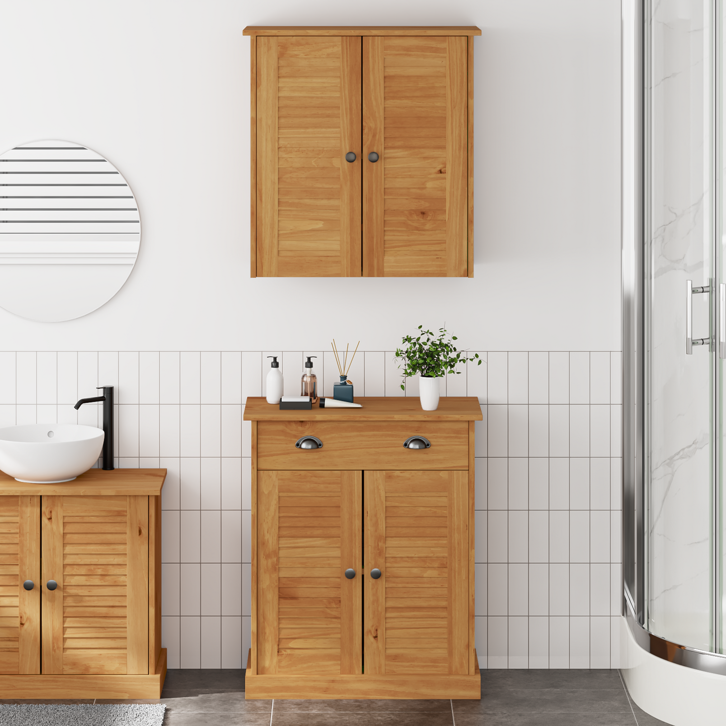Baderomsinnredningssett med skuff med hylle 2 pcs Brun 67.5 x 34 x 80 cm