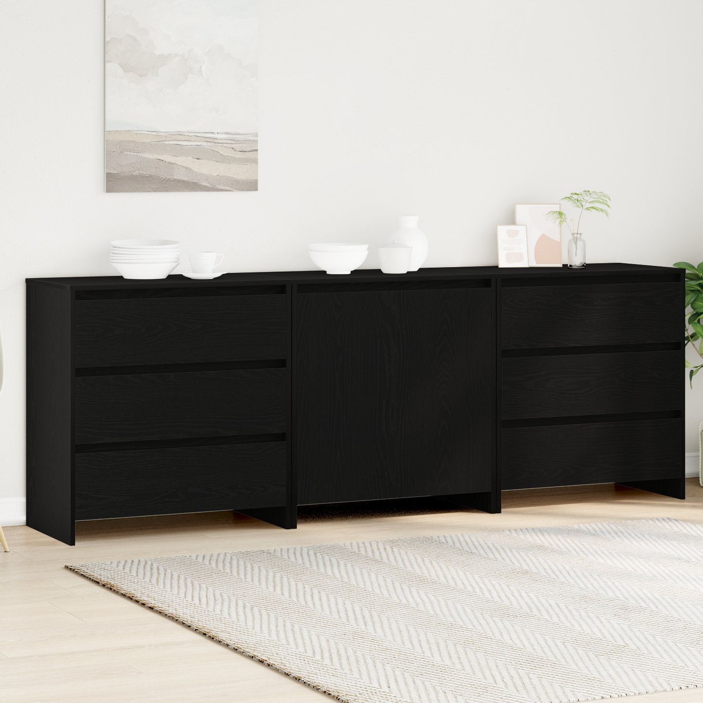 Sidebord Svart 3-delt