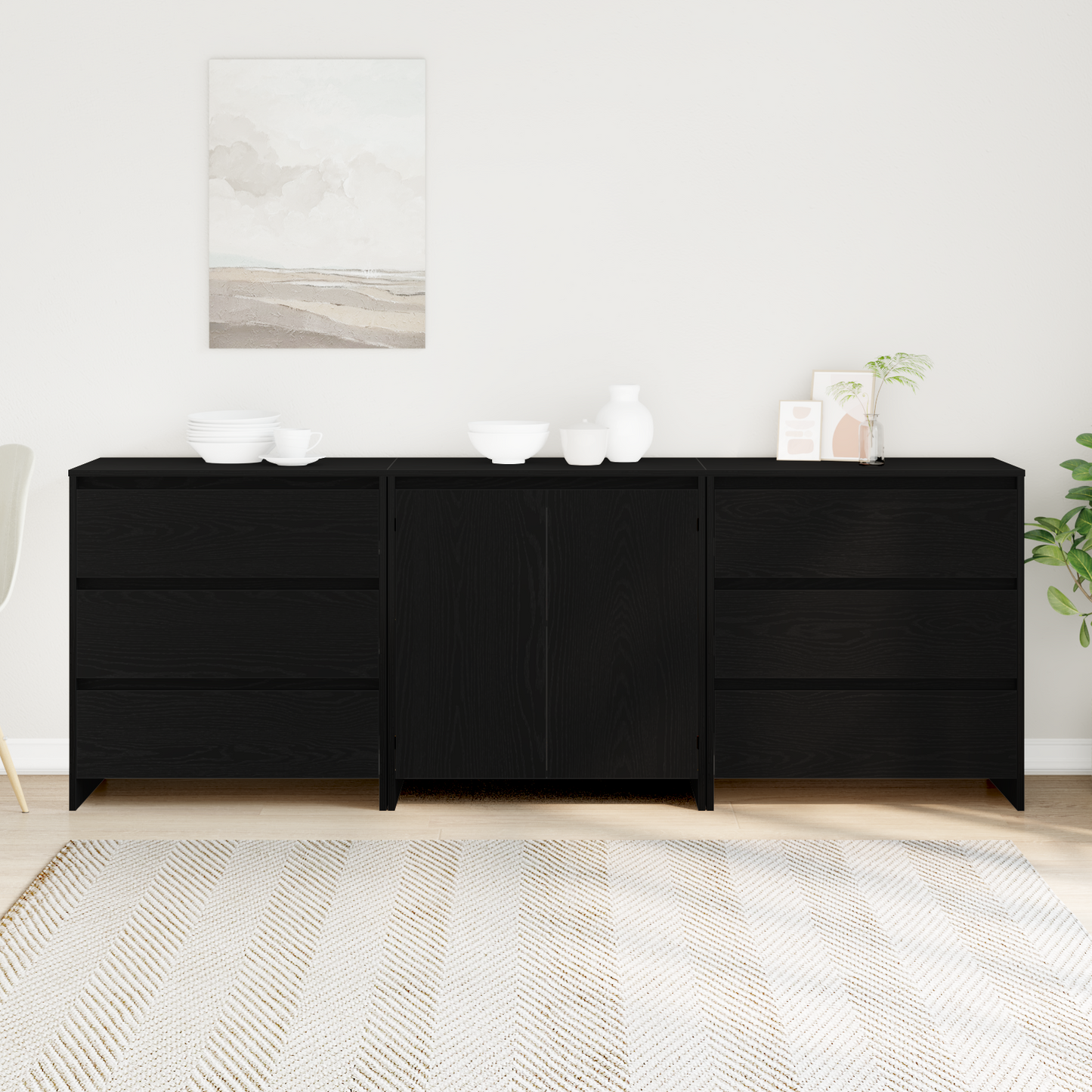Sidebord Svart 3-delt