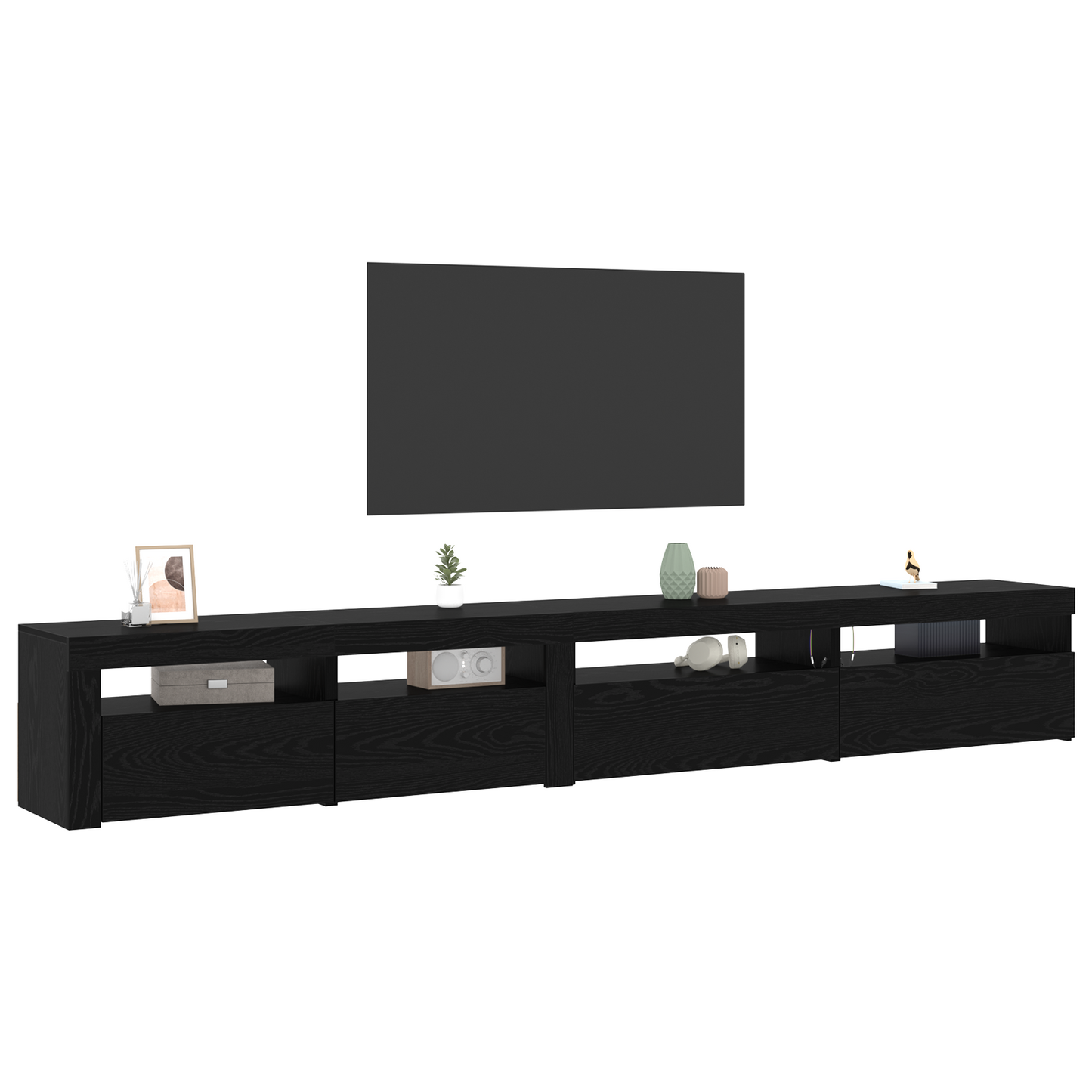 3-delt TV-skapsett med LED-lamper svart eik konstruert tre