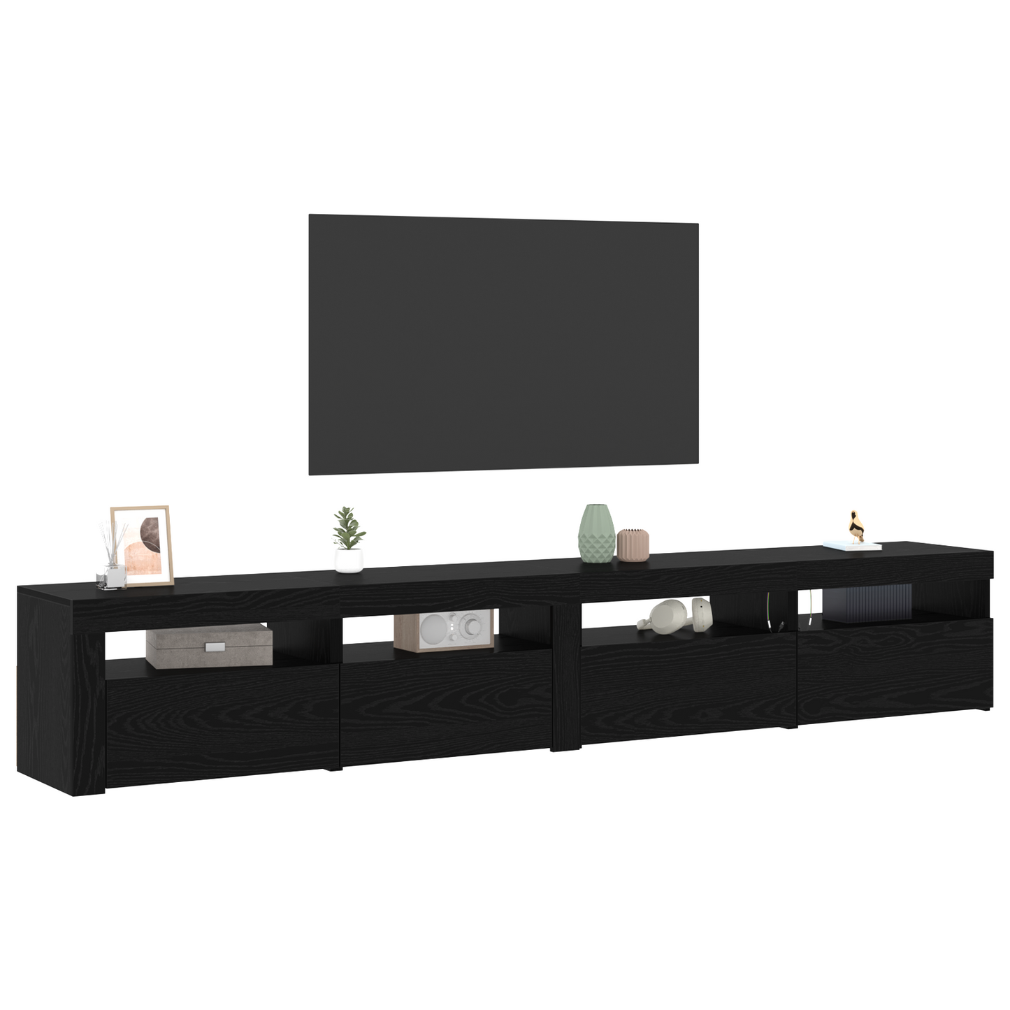 3-delt TV-skapsett med LED-lamper i svart eik kunstig tre