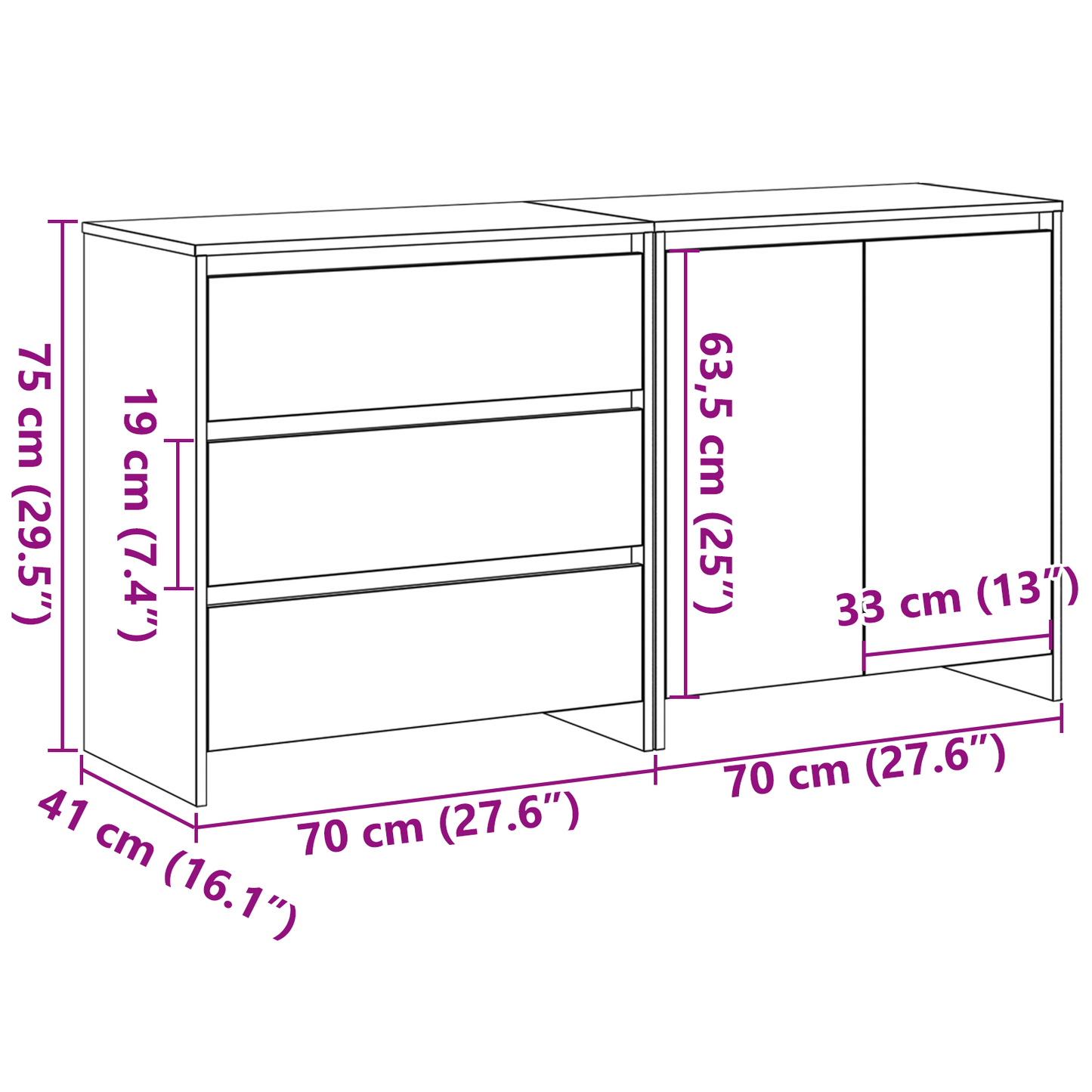 2-delt Sideboard i svart eikefiner