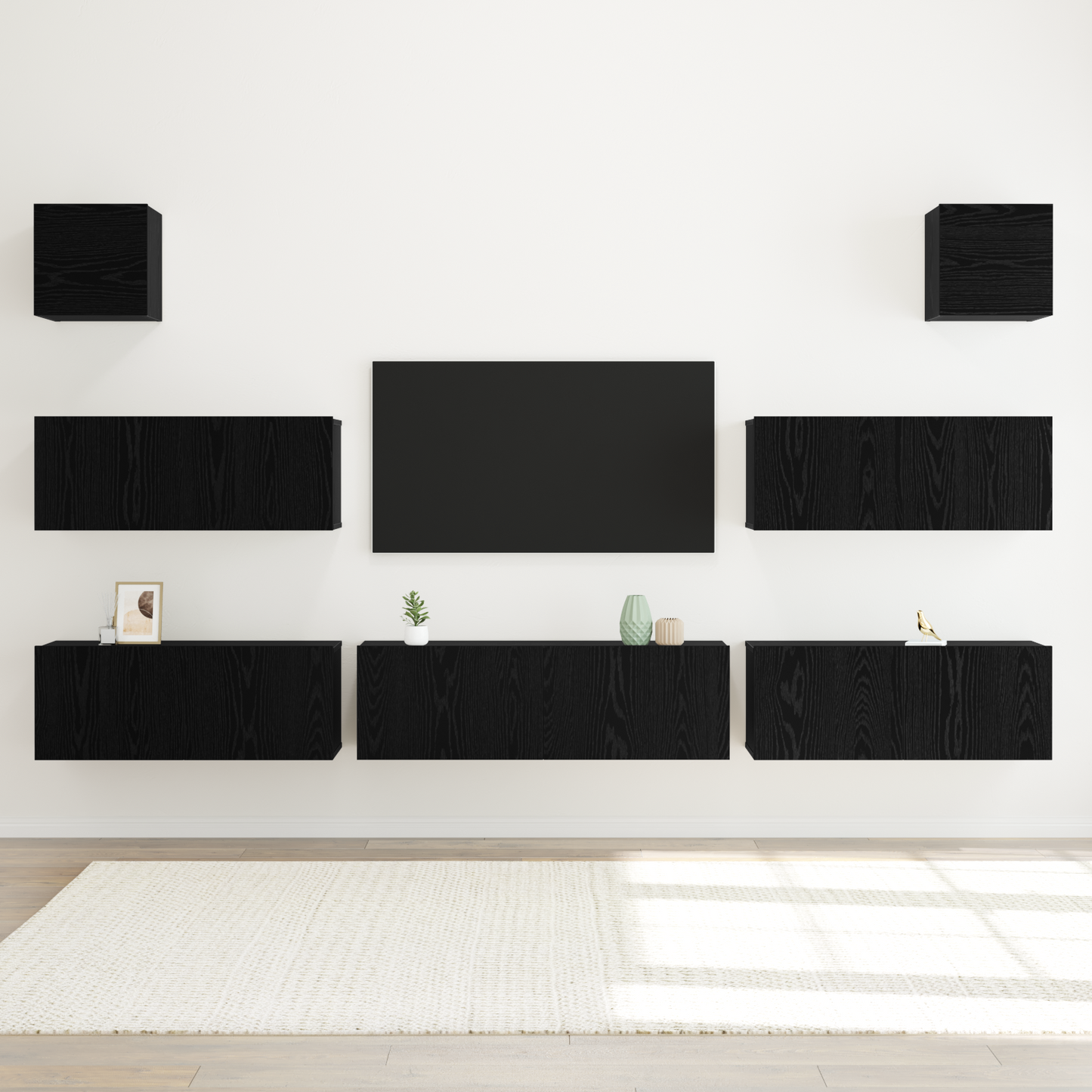 TV-Møbel Svart Eik 7 Piece TV Cabinet Set Veggmontert