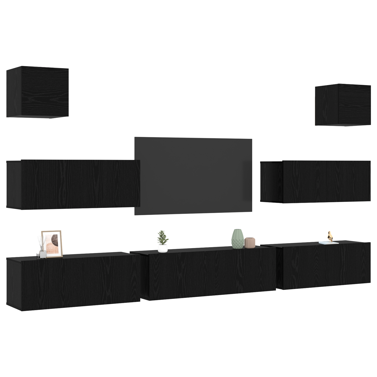 TV-Møbel Svart Eik 7 Piece TV Cabinet Set Veggmontert