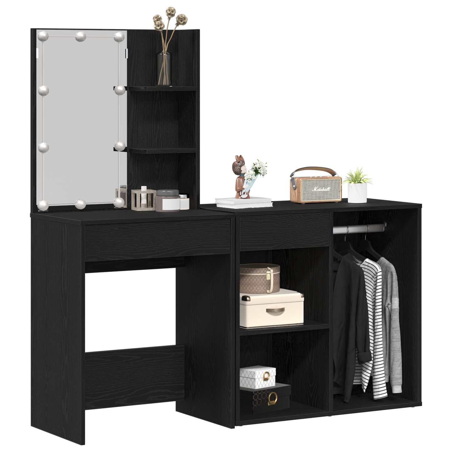 Sminkebord Svart Eik LED