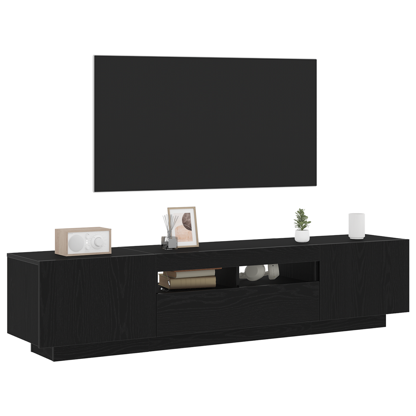 TV-Møbel Svart Eik TV-benk med LED-belysning,, 180x35x40 cm,