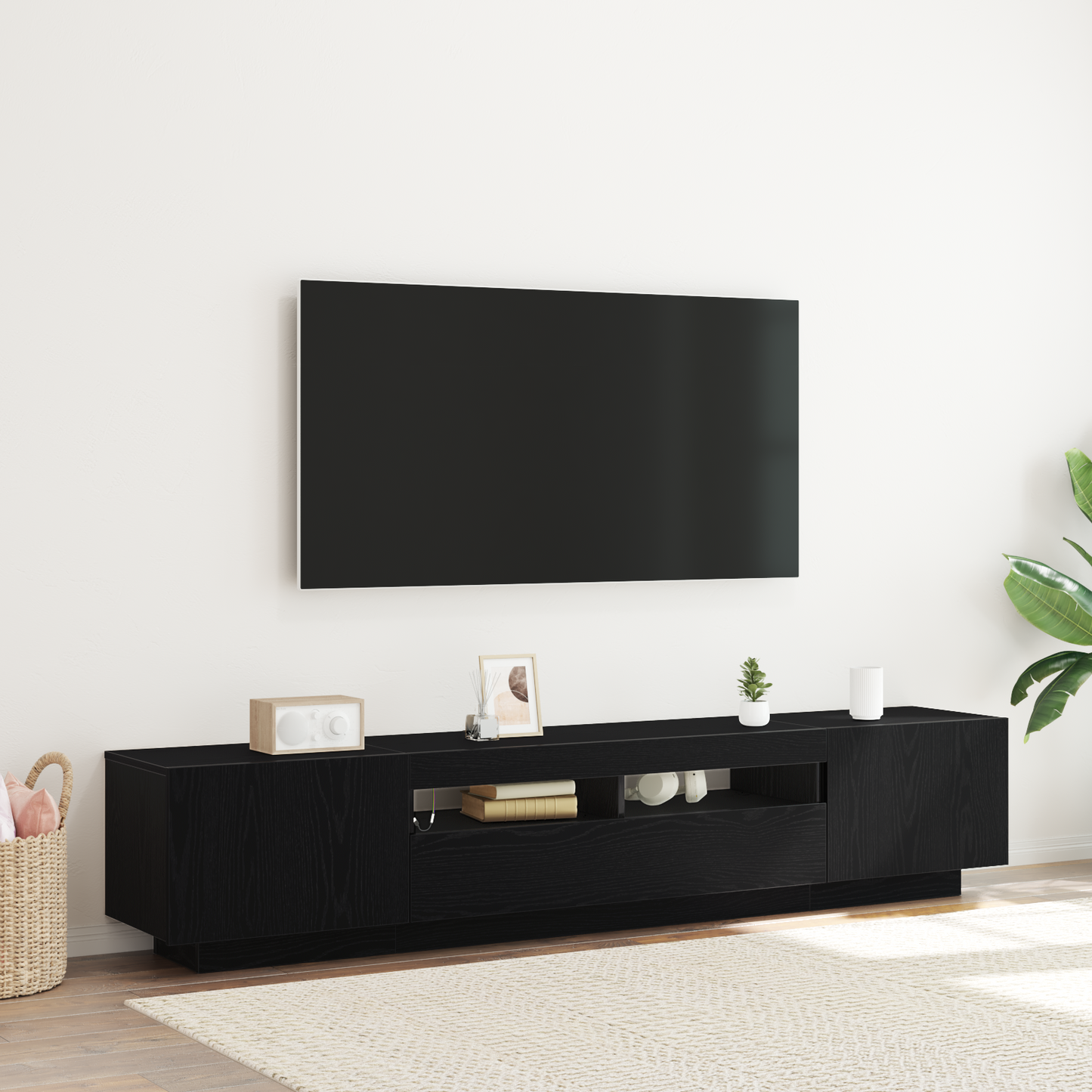 TV-Møbel Svart Eik TV-benk med LED-lamper 200x35x40 cm -