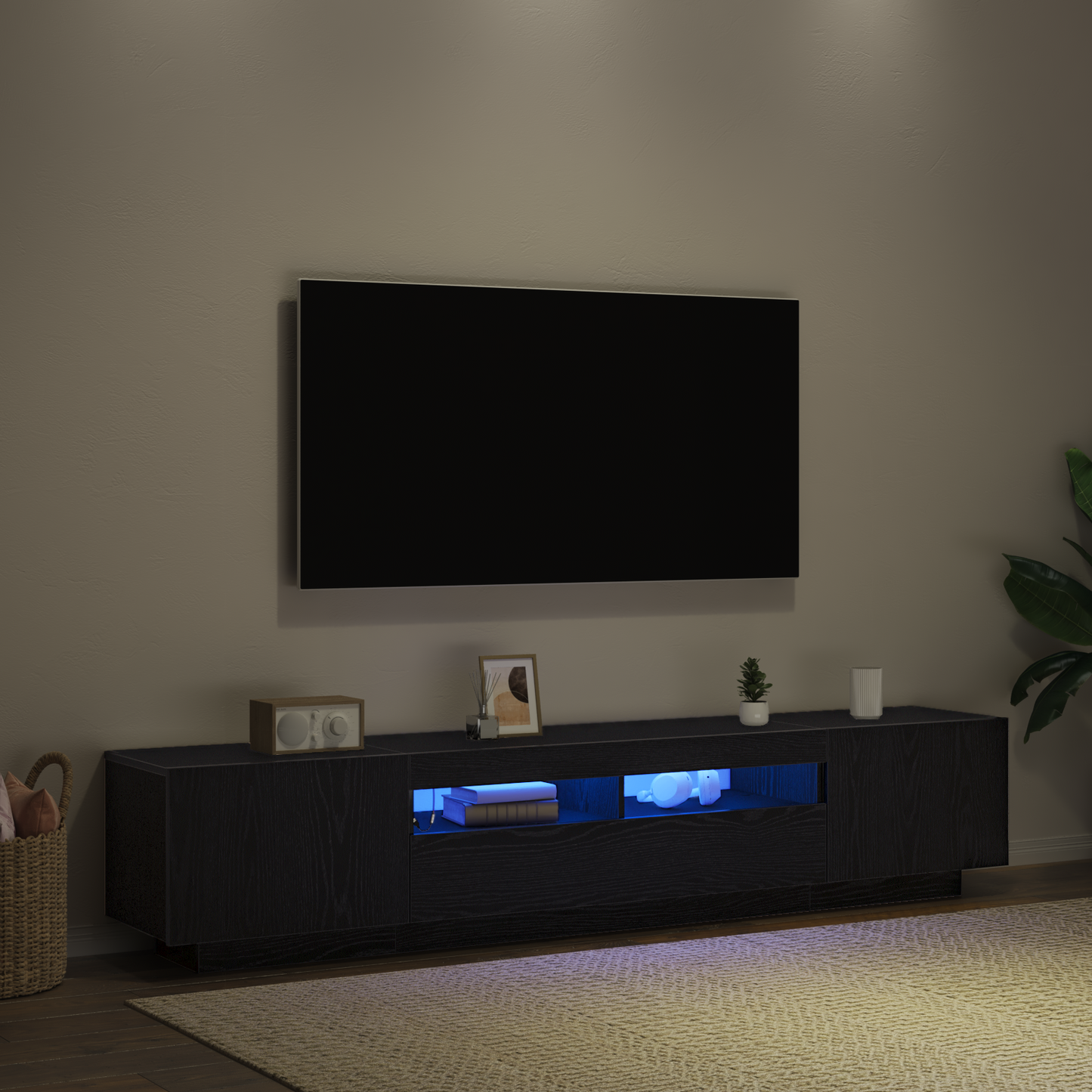 TV-Møbel Svart Eik TV-benk med LED-lamper 200x35x40 cm -