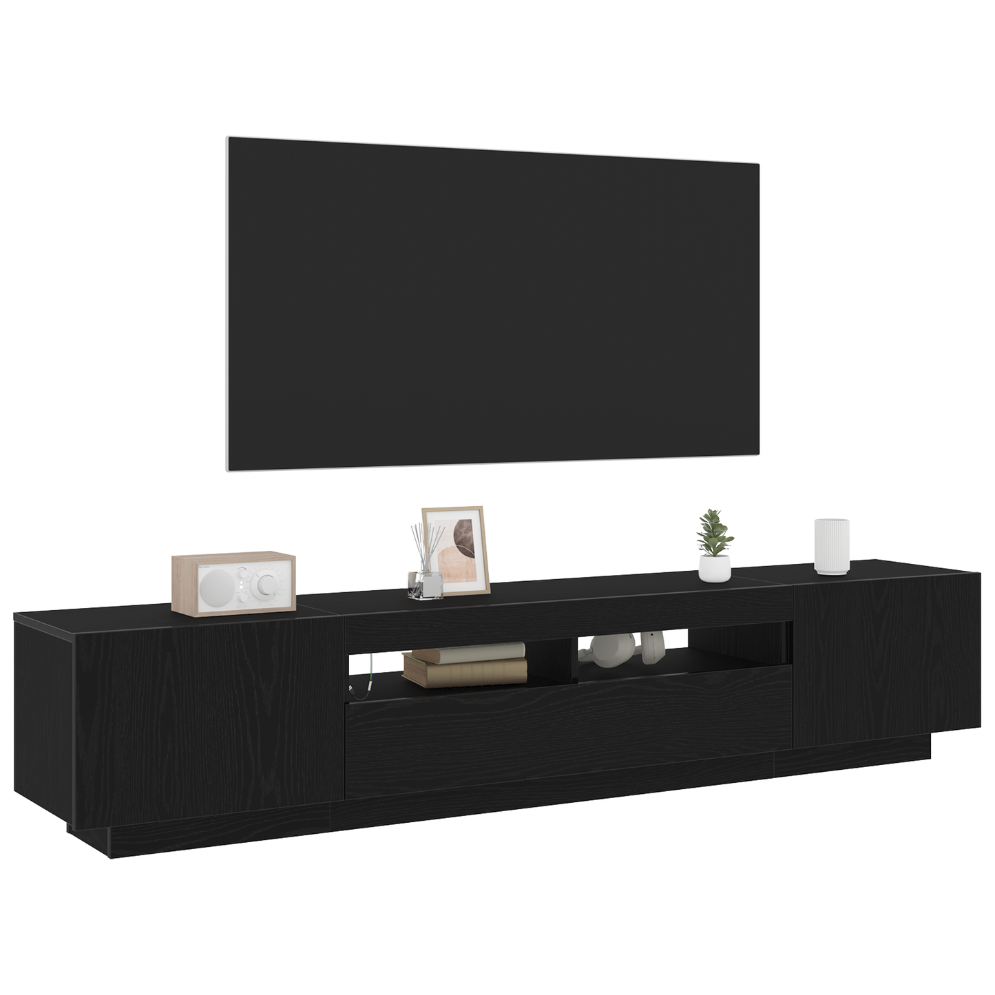 TV-Møbel Svart Eik TV-benk med LED-lamper 200x35x40 cm -