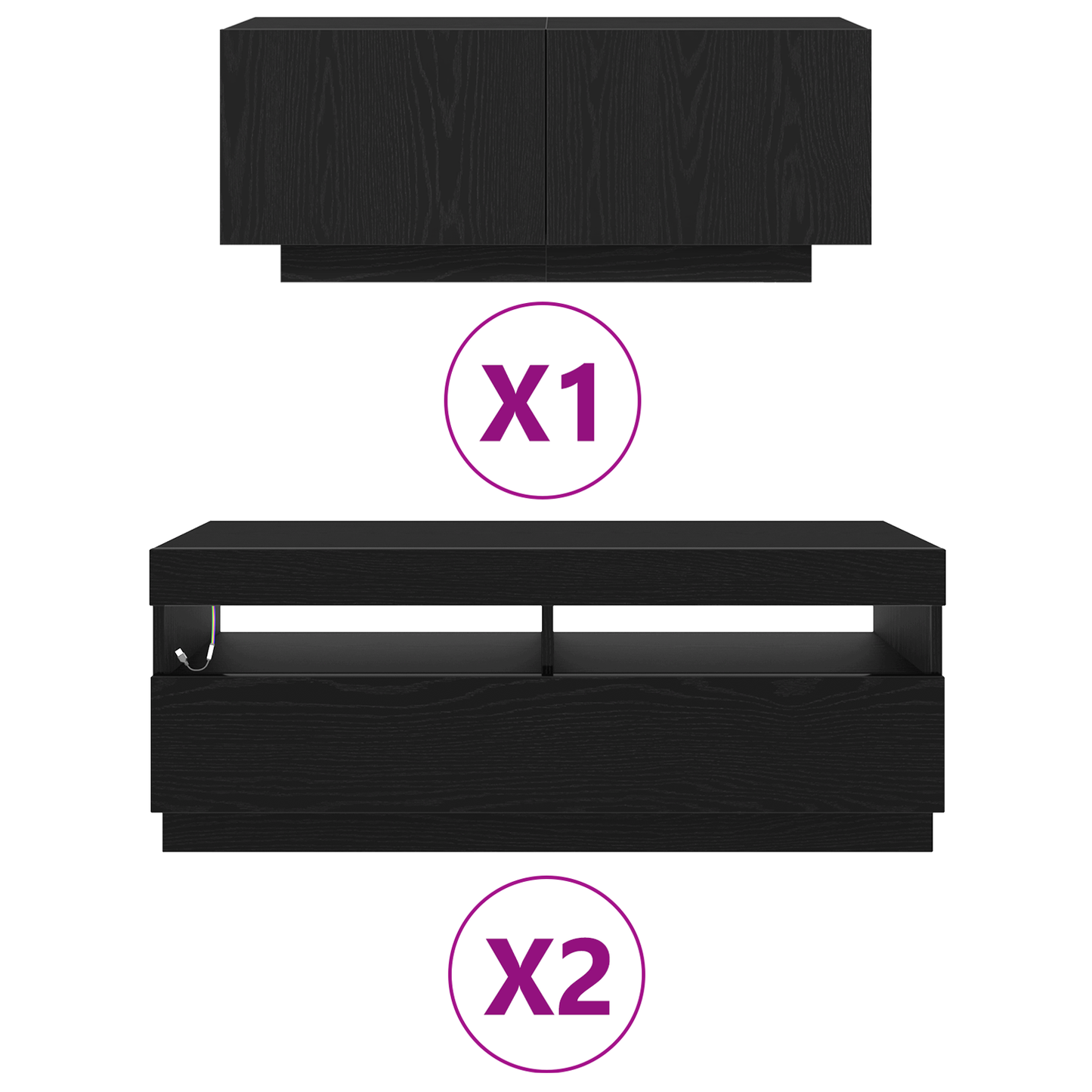 TV-Møbel Svart Eik TV-benk med LED-lamper 300x35x40 cm