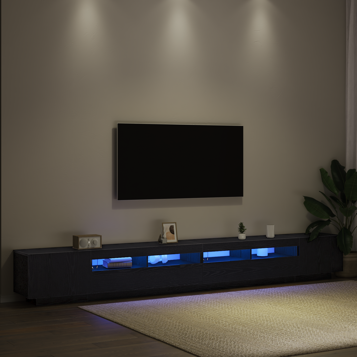 TV-Møbel Svart Eik TV-benk med LED-lamper 300x35x40 cm