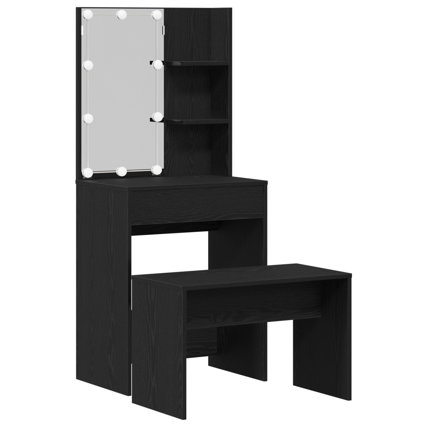 Sminkebord Svart Eik Sett LED