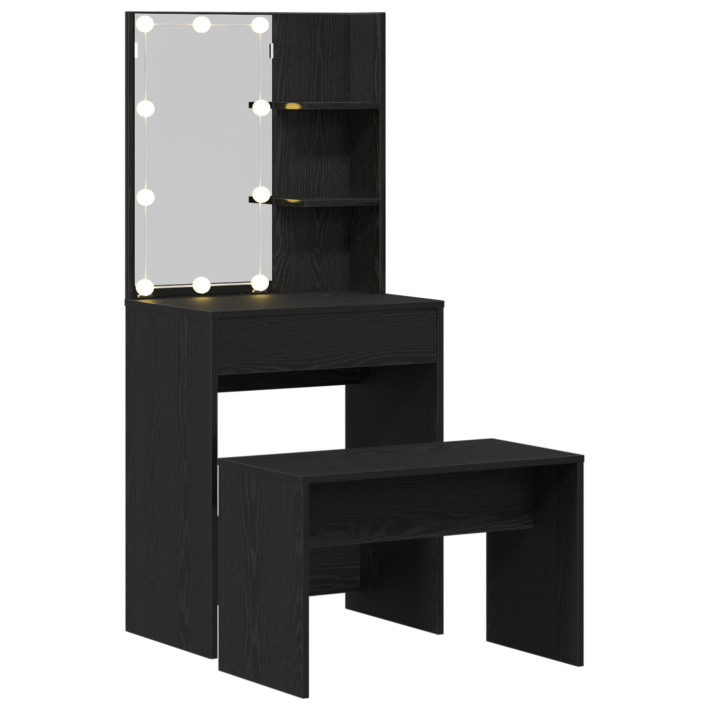 Sminkebord Svart Eik Sett LED