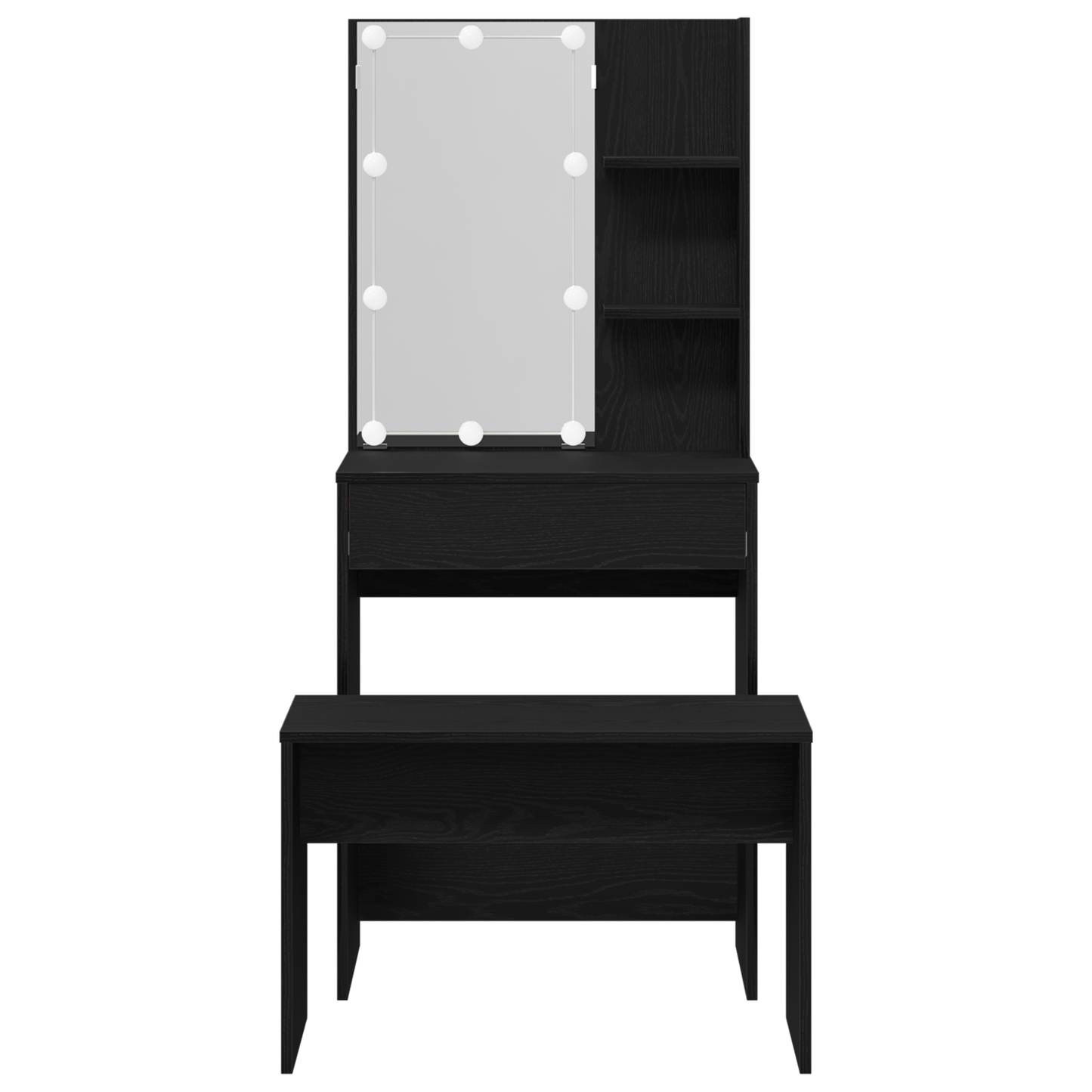 Sminkebord Svart Eik Sett LED