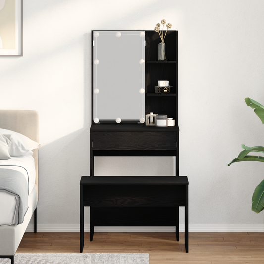Sminkebord Svart Eik Sett LED