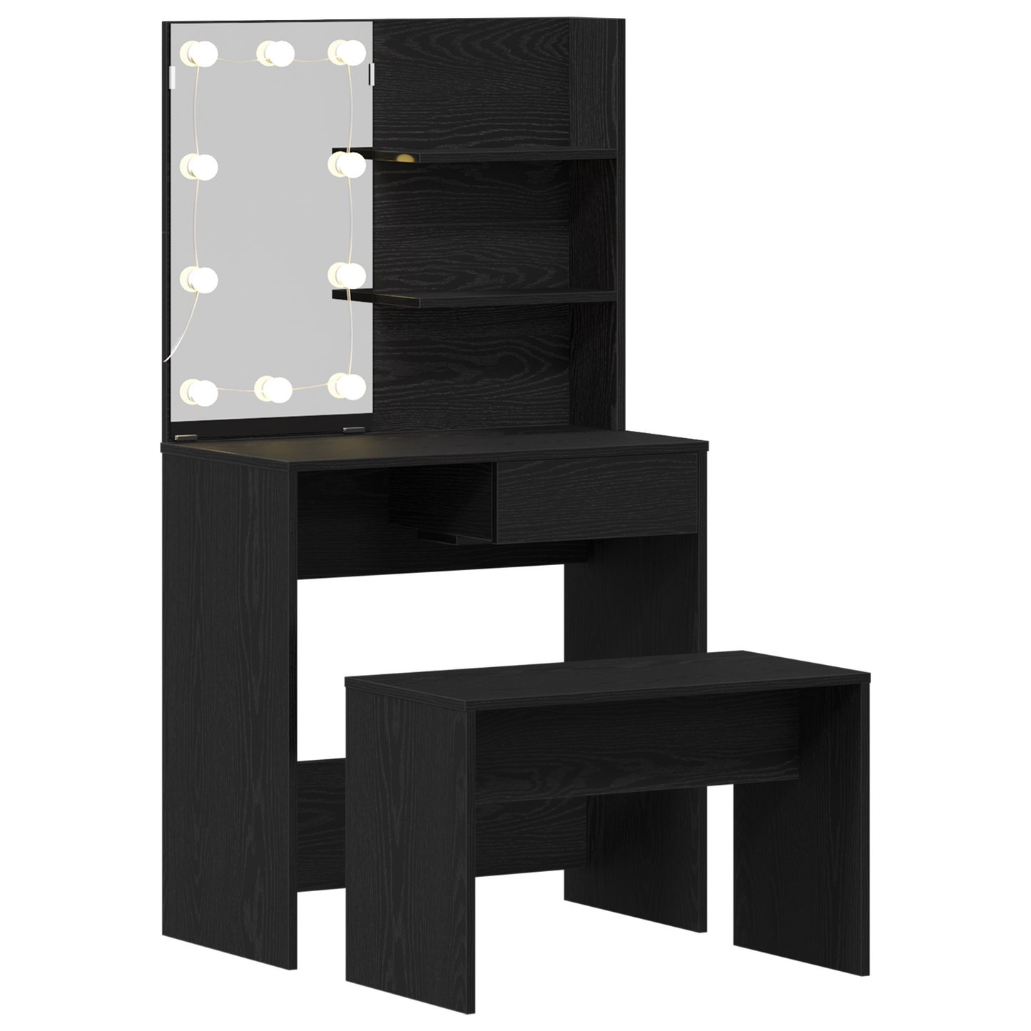 Sminkebord Svart Eik Sett LED
