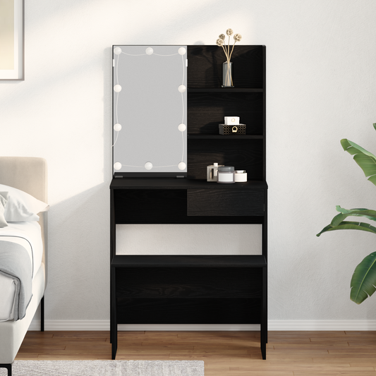 Sminkebord Svart Eik Sett LED