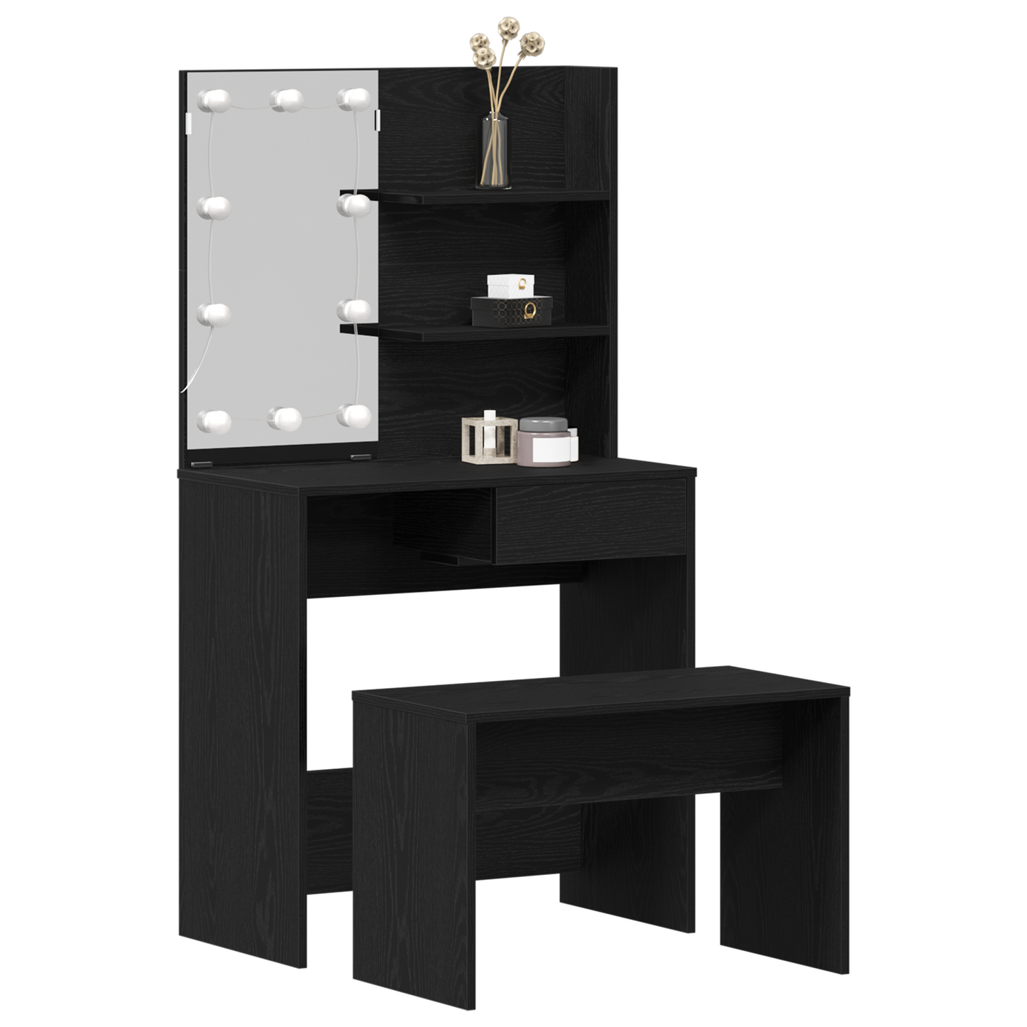 Sminkebord Svart Eik Sett LED