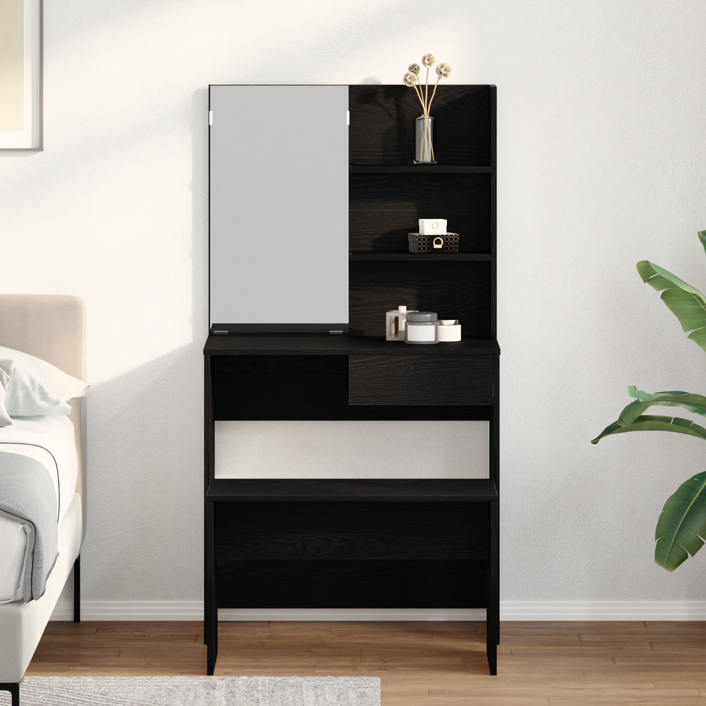 Sminkebord Svart Eik Sett